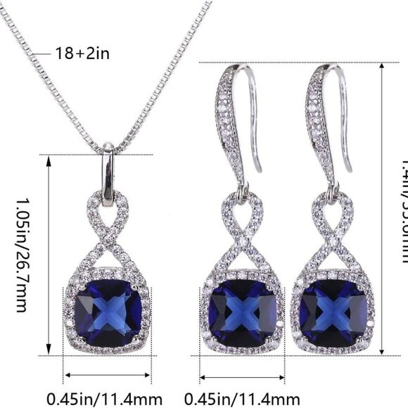 Crystal Jewelry Set for Women - Sterling Silver Square Cubic Zirconia CZ Bridal - Picture 5 of 8